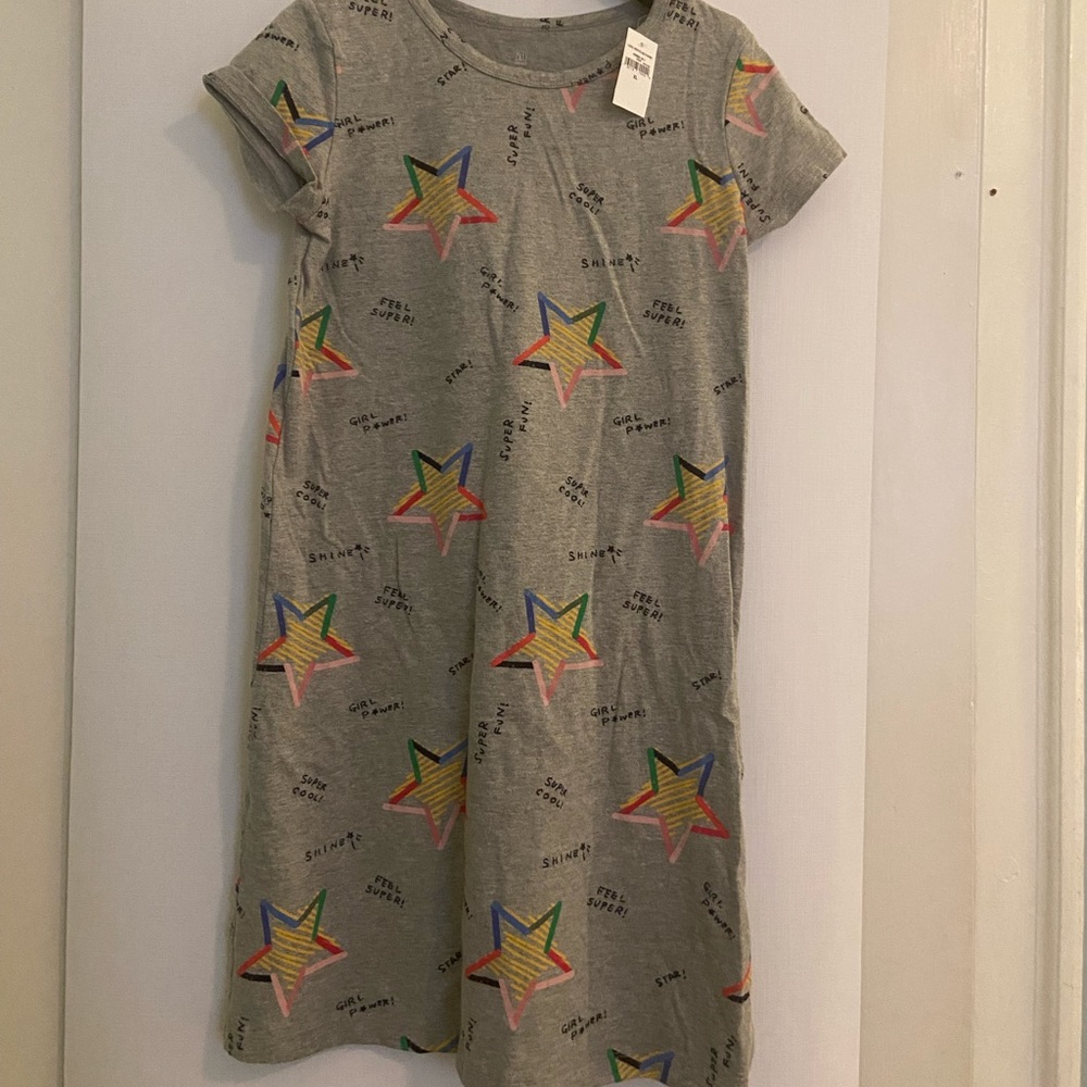 Girls Gray Cotton Girl Power Short Sleeve Dress, 12-13 Yrs NWT